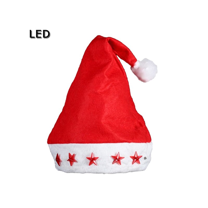 wm-16 LED Divertente Cappello da Babbo Natale a Luci LED con Molla Spirale con Pon Pon e Bordo in Felpa Rosso Bianco per Adulti Uomo Donna 